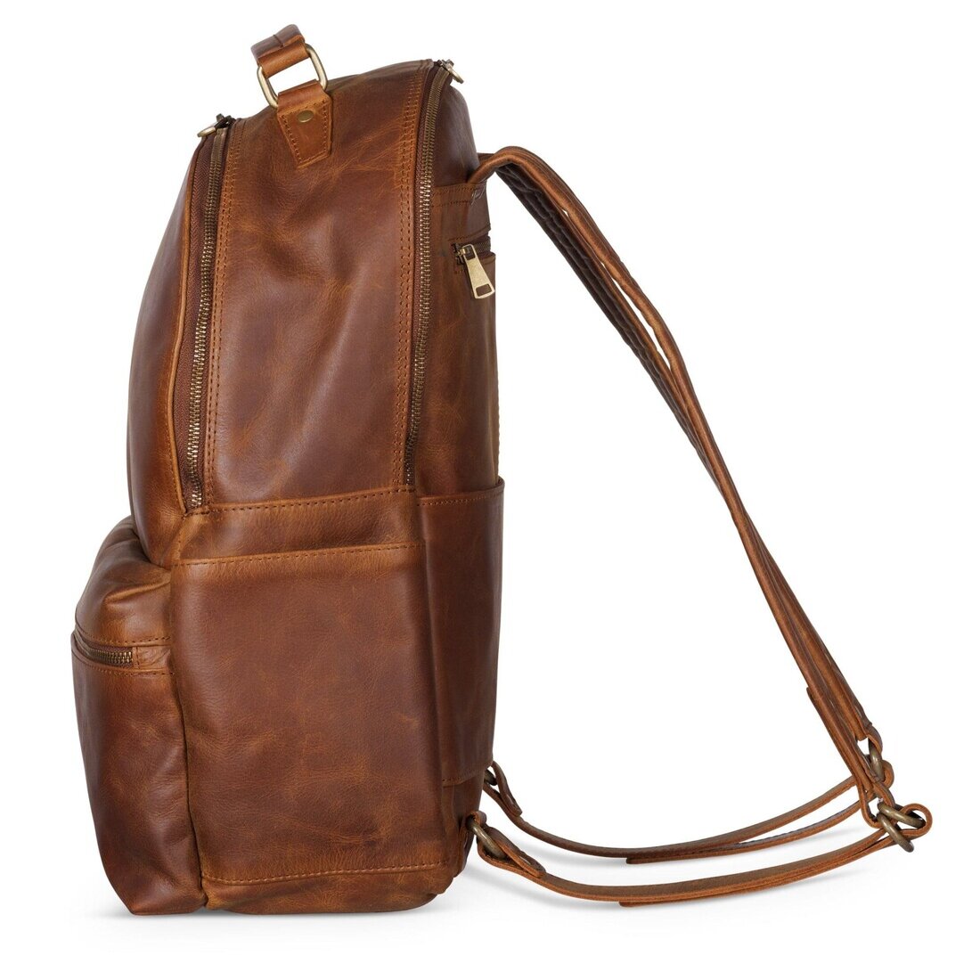 Leather Backpack Rucksack - Saddle Brown - Gadgets image 4