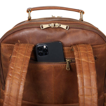 Leather Backpack Rucksack - Saddle Brown - Gadgets image 12
