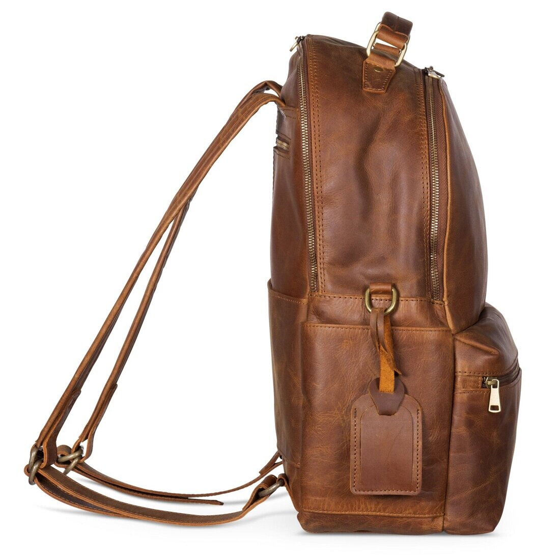 Leather Backpack Rucksack - Saddle Brown - Gadgets image 3