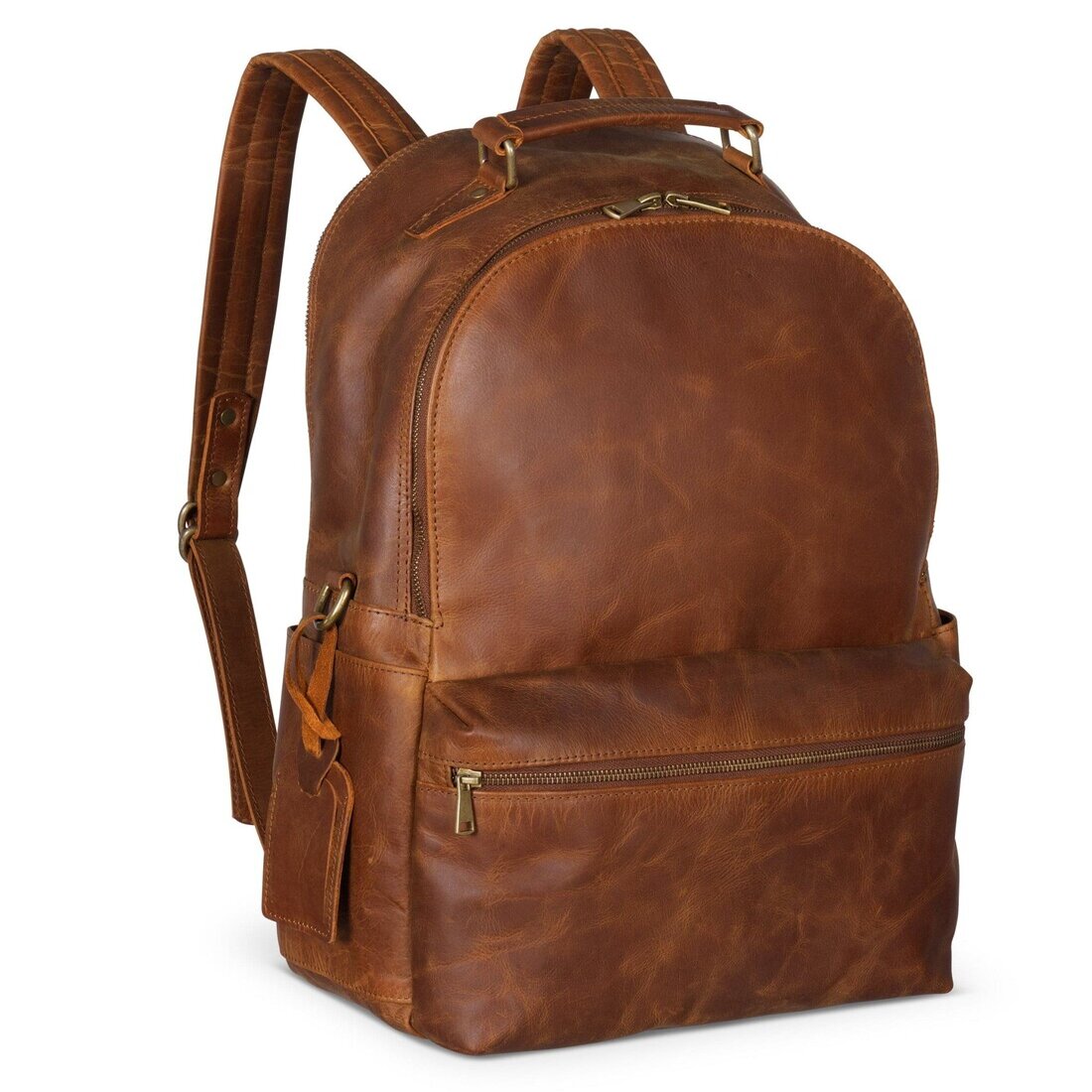 Leather Backpack Rucksack - Saddle Brown - Gadgets image 2