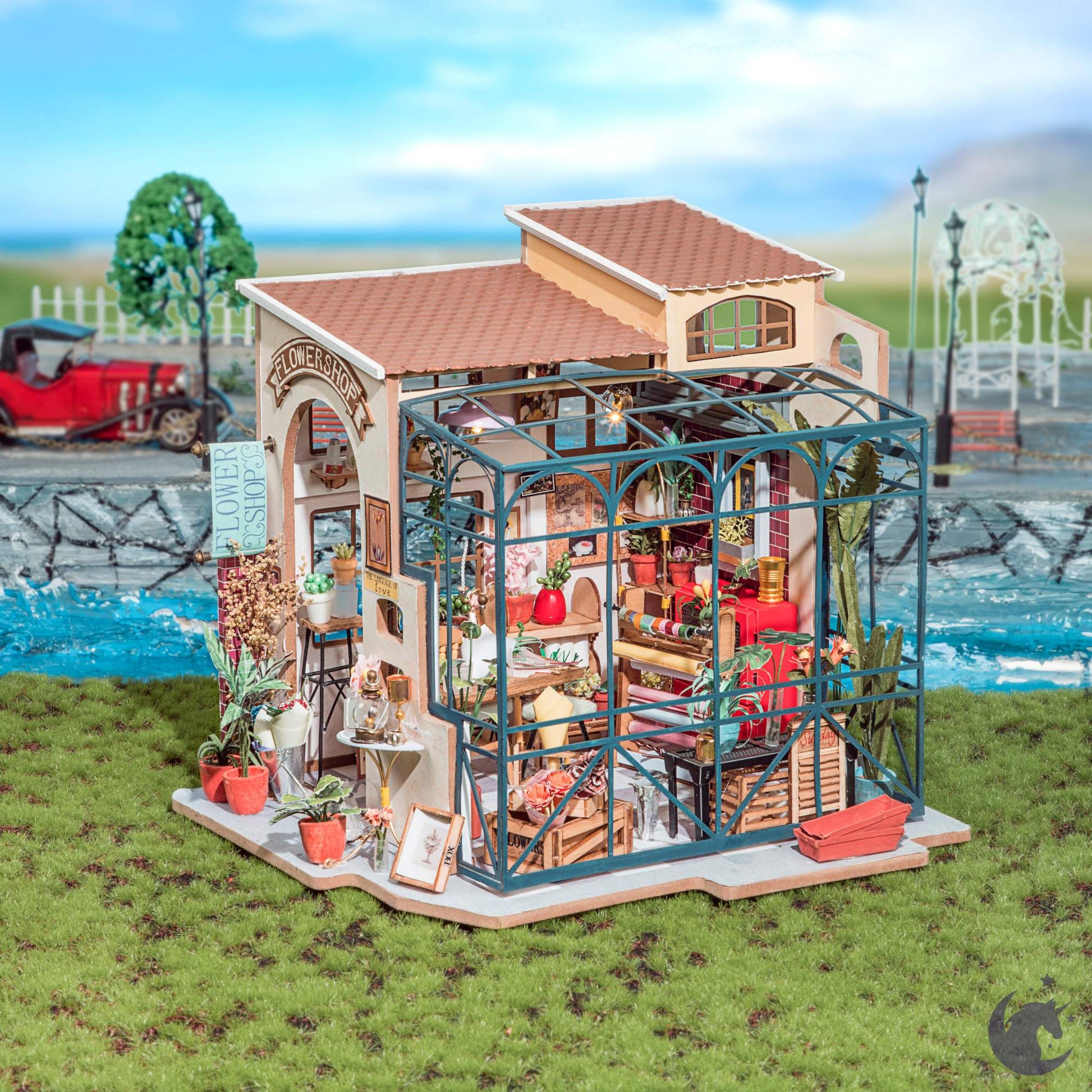 Emily's Flower Shop | Robotime DG145 DIY 1:24 Dollhouse Miniatures Kit - Furniture image 1