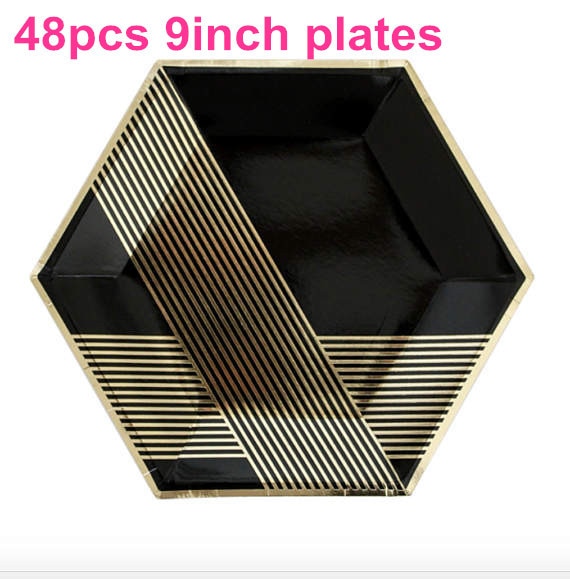 Metallic Gold & Black Paper Party Cups Plates Napkins - Kitchen & Dining image 6