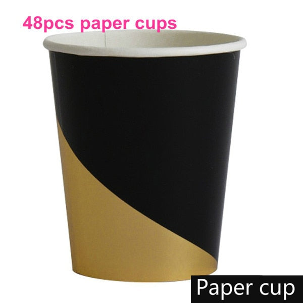 Metallic Gold & Black Paper Party Cups Plates Napkins - Kitchen & Dining image 3