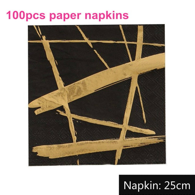 Metallic Gold & Black Paper Party Cups Plates Napkins - Kitchen & Dining image 4