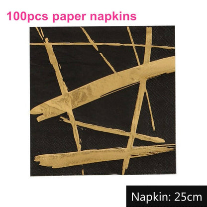 Metallic Gold & Black Paper Party Cups Plates Napkins - Kitchen & Dining image 4