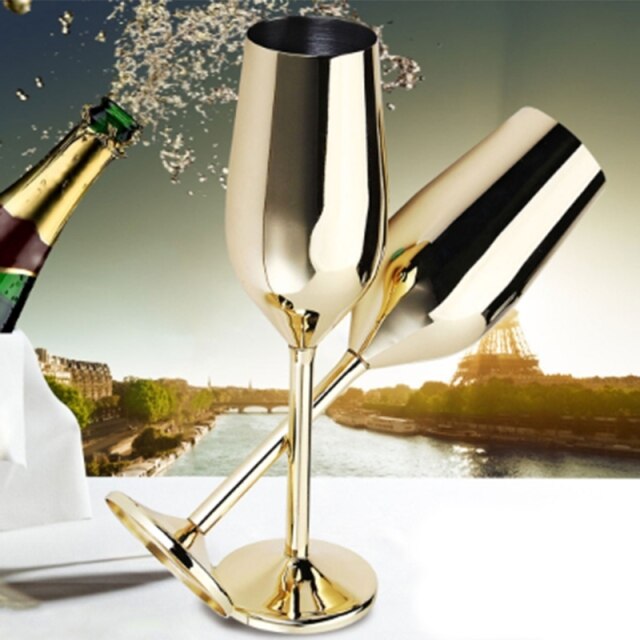 2Pcs/Set Shatterproof Stainless Champagne Glasses Brushed Gold - Kitchen & Dining image 2