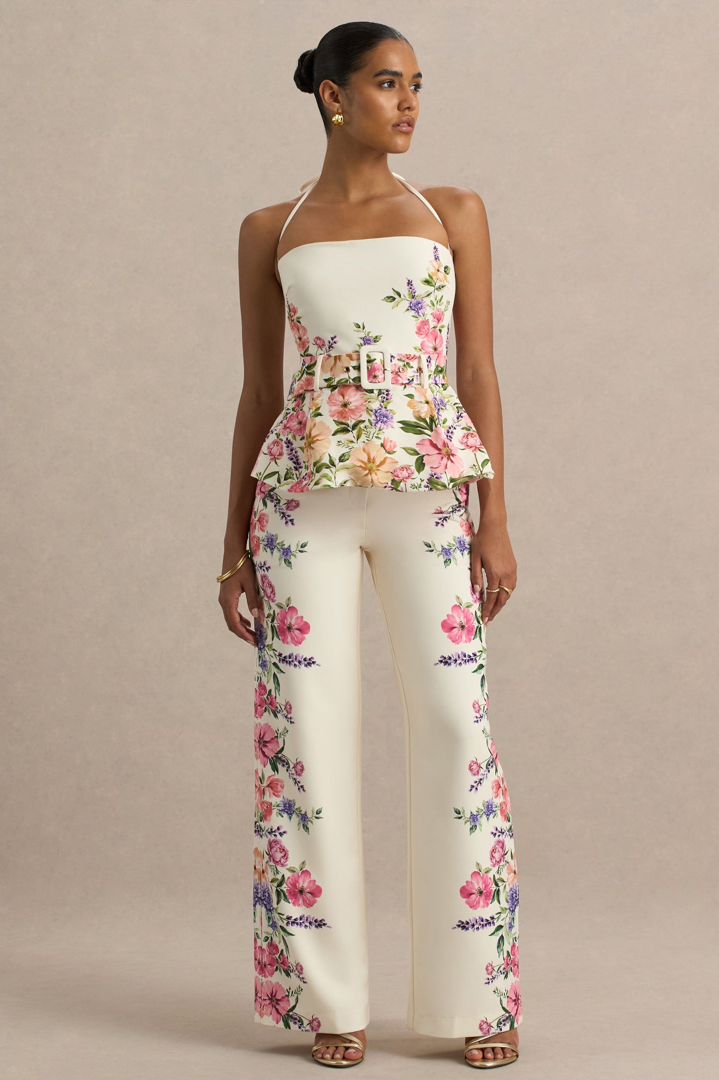Solana | White Floral Border Print Wide-Leg Trousers - Misc image 7