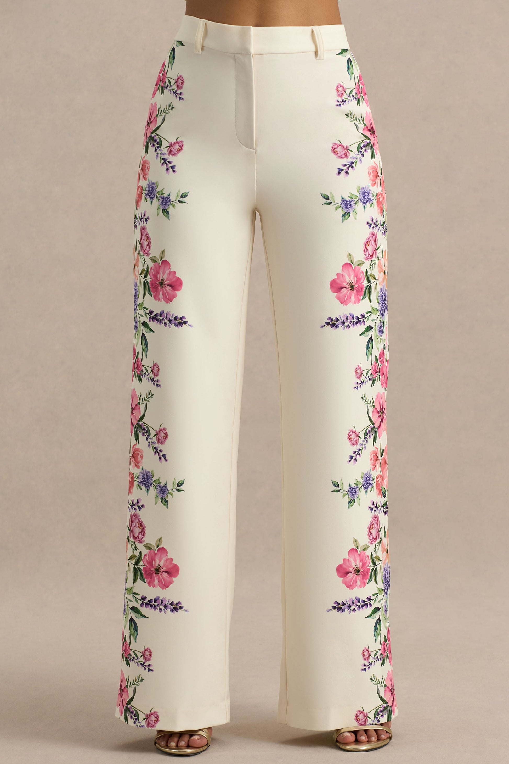 Solana | White Floral Border Print Wide-Leg Trousers - Misc image 3