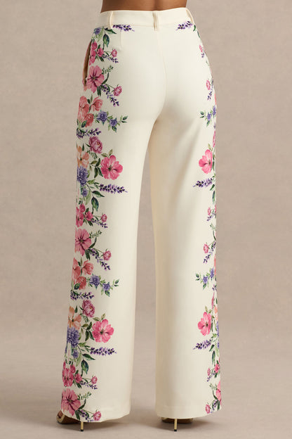 Solana | White Floral Border Print Wide-Leg Trousers - Misc image 4